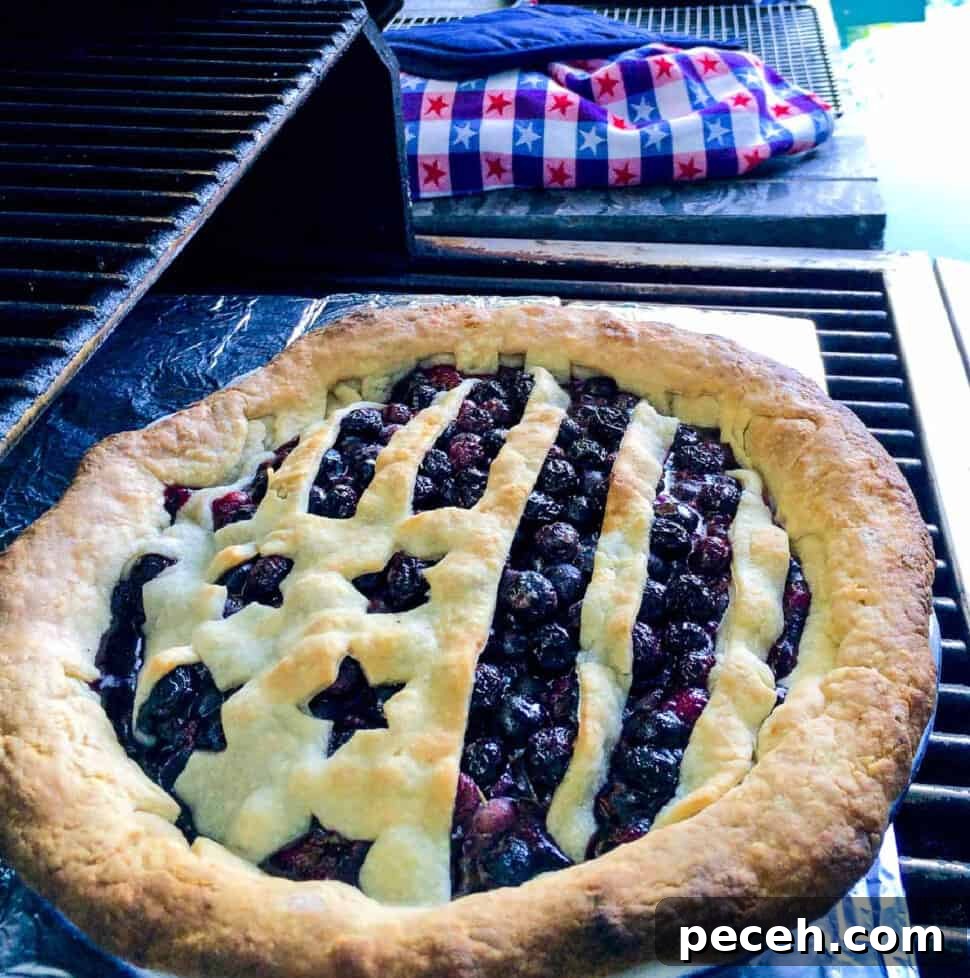 Outdoor Baked Blueberry Pie: Rustic Campfire Recipe 15 A blueberry pie baked outdoors on a grill