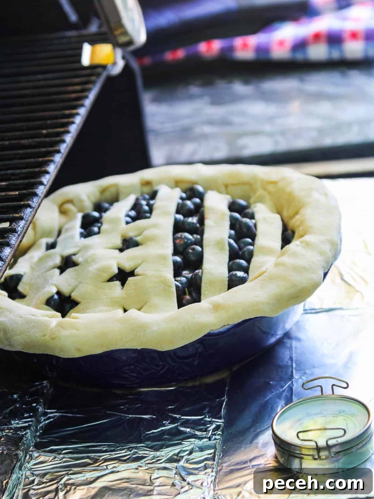 Outdoor Baked Blueberry Pie: Rustic Campfire Recipe 7 Baking blueberry pie on the grill