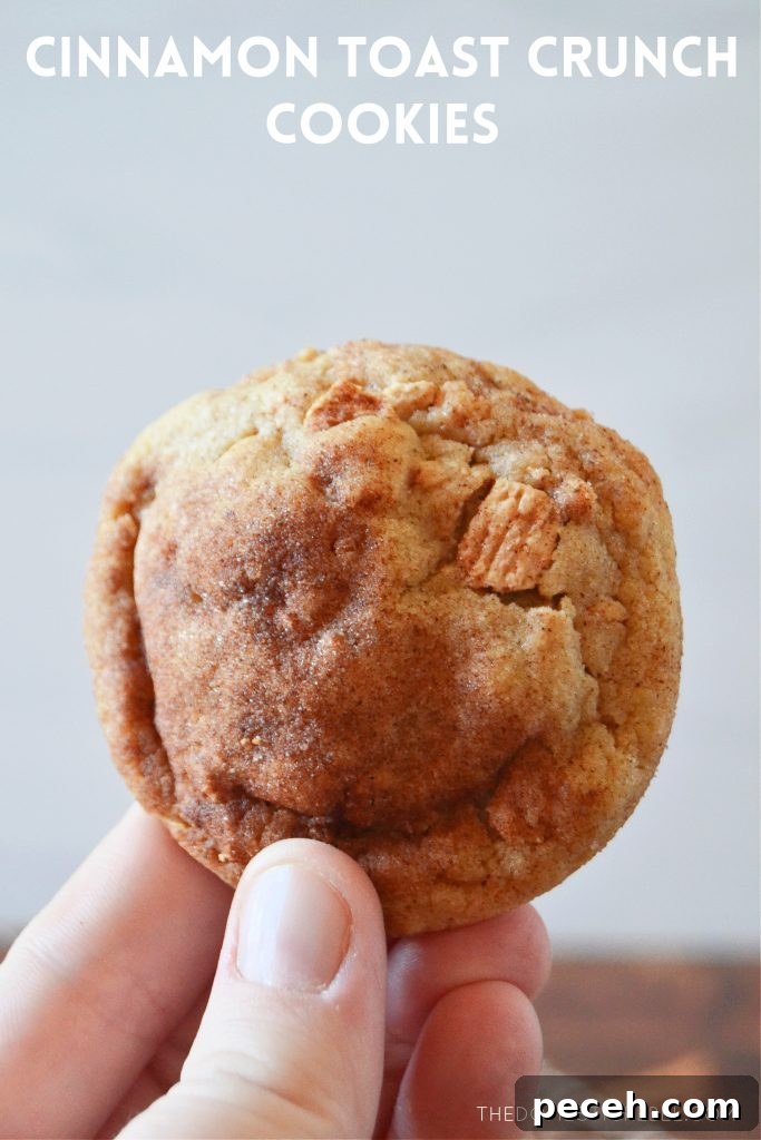 author holding a cinnamon toast crunch cookie