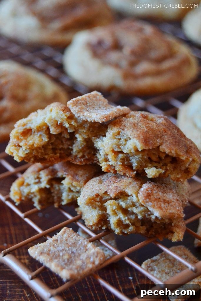 Cinnamon toast crunch cookies split open in a stack