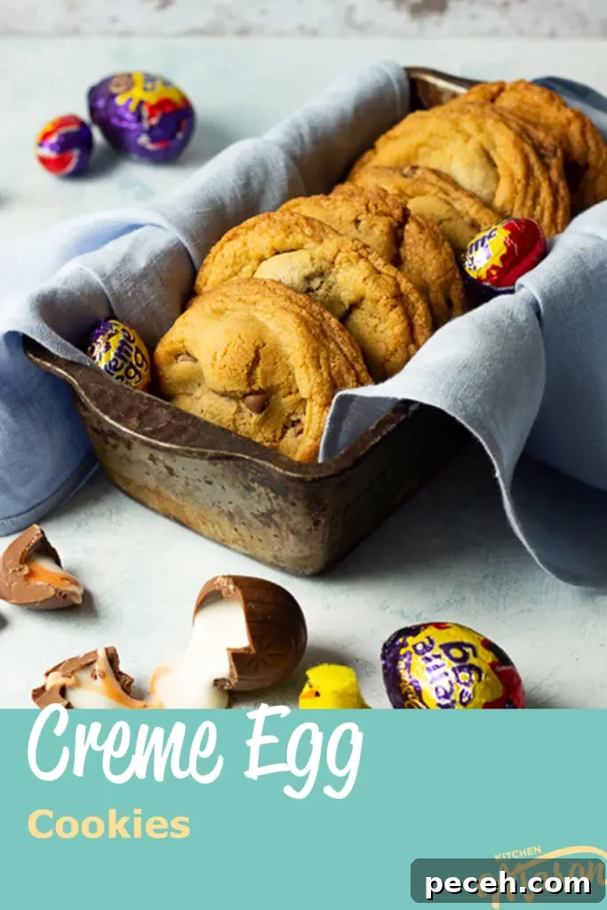 Crème Egg Cookie Recipe: Gooey Chocolate and Cadbury Filling 23 Creme Egg cookies in a loaf tin