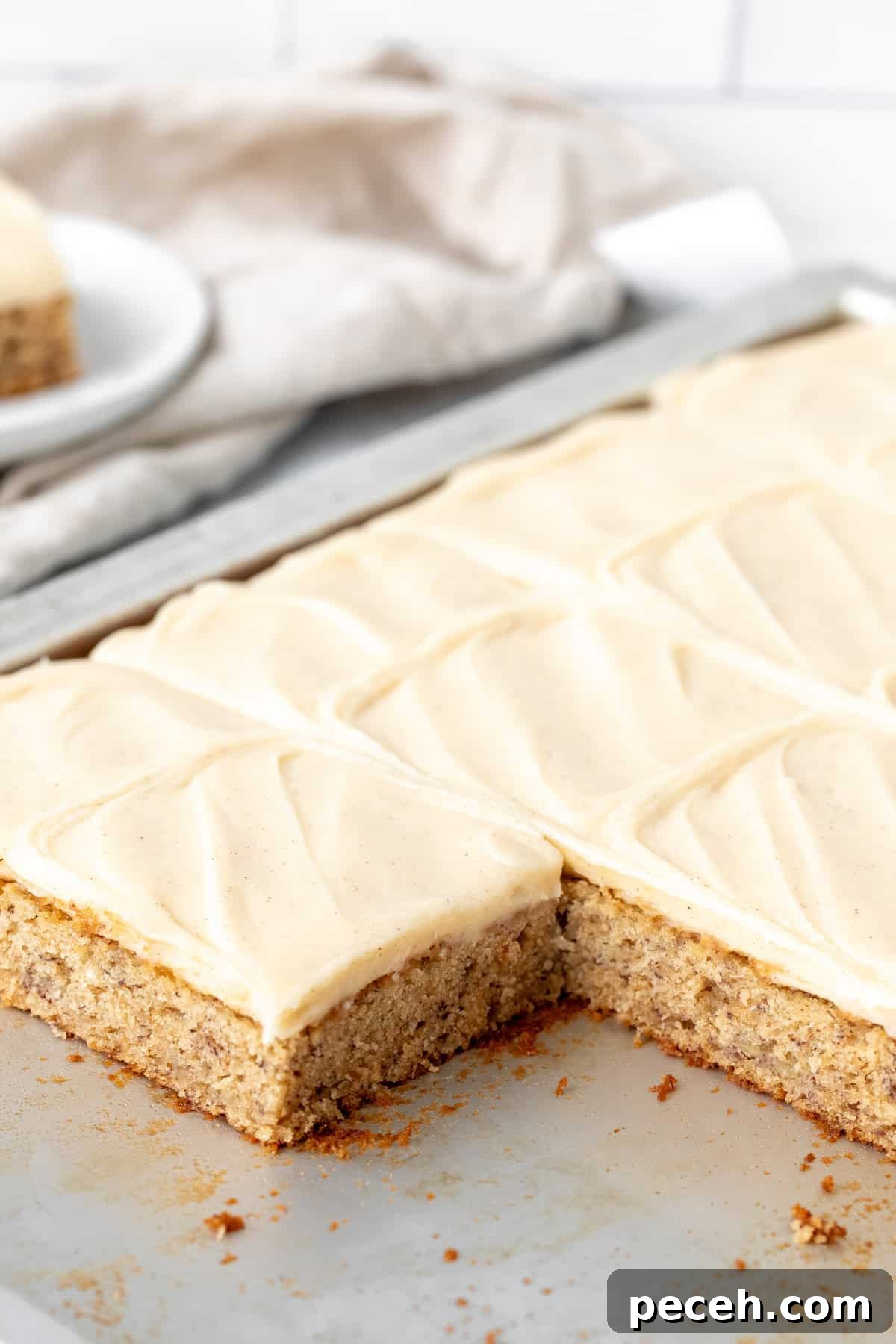 Moist Banana Bars with Cream Cheese Frosting Recipe 3 Jelly roll pan of banana bars topped with cream cheese frosting