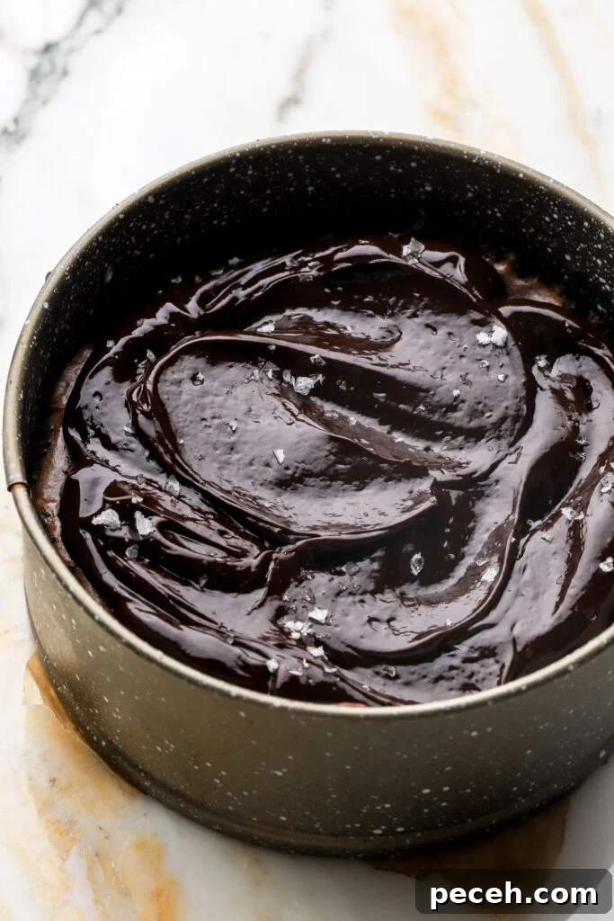 cheesecake topped with chocolate ganache