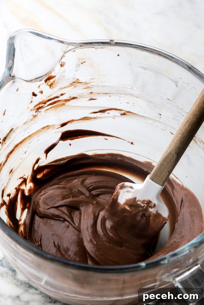 melted chocolate added to the batter