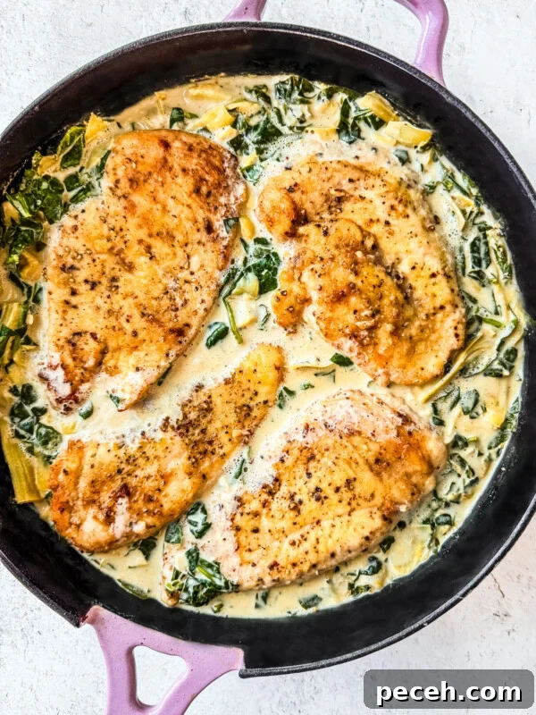 Classic Chicken Piccata Recipe with Lemon & Capers 11 Skilled of chicken cutlets in spinach artichoke sauce.