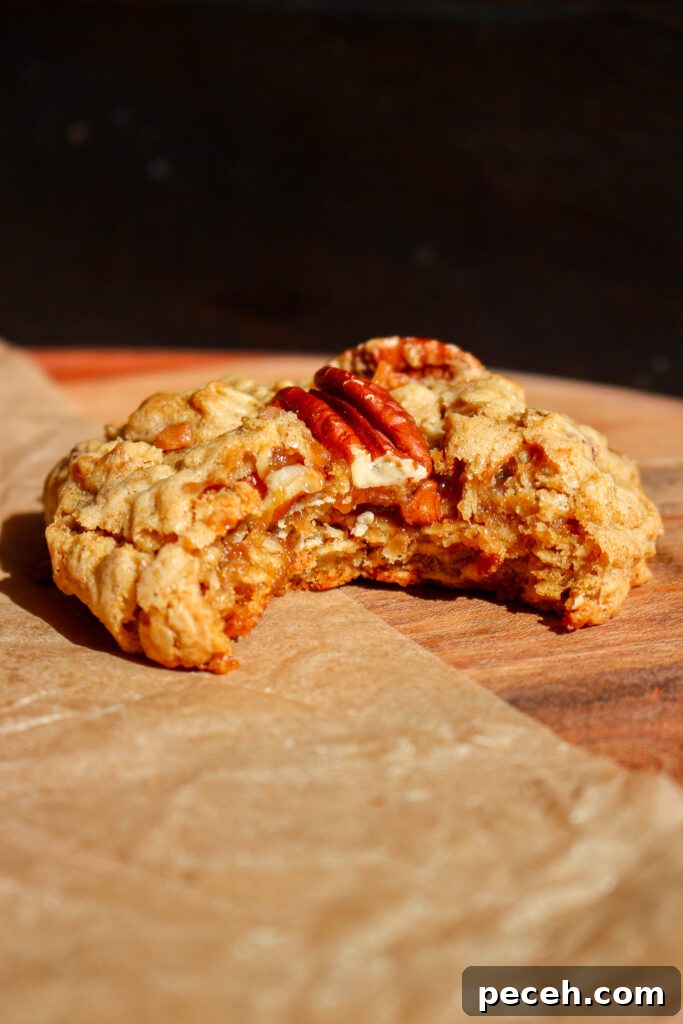 Chewy Oatmeal Toffee Pecan Cookies Recipe 5 Cookies stacked