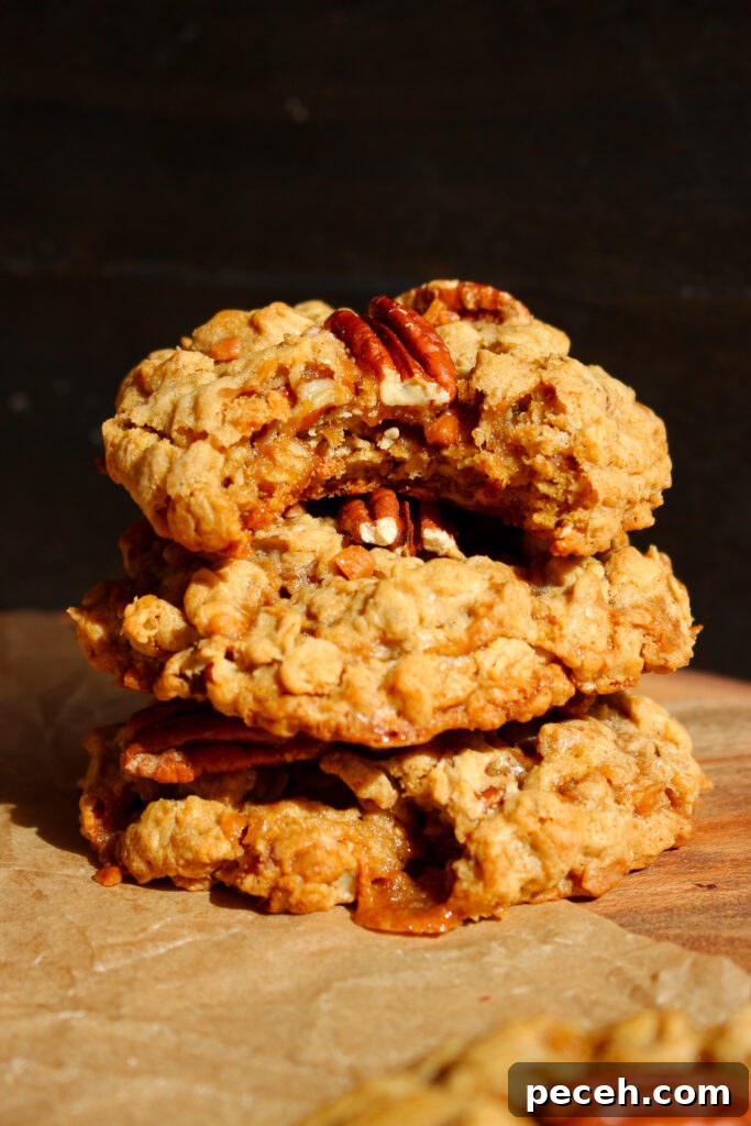 Chewy Oatmeal Toffee Pecan Cookies Recipe 6 Cookie on plate