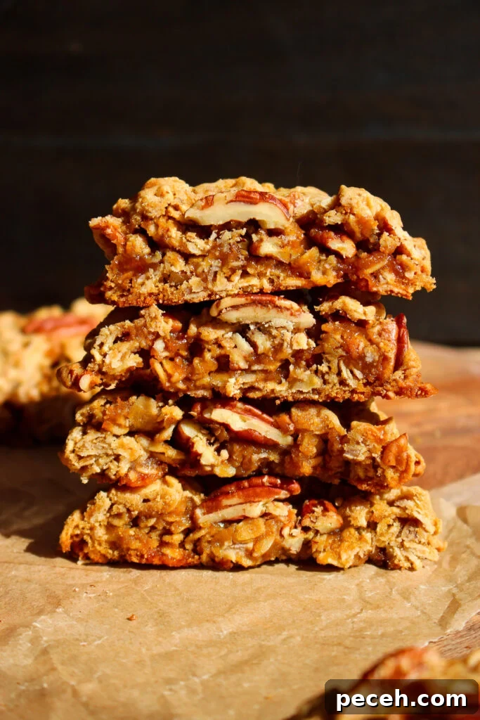 Chewy Oatmeal Toffee Pecan Cookies Recipe 3 Cookies on a tray