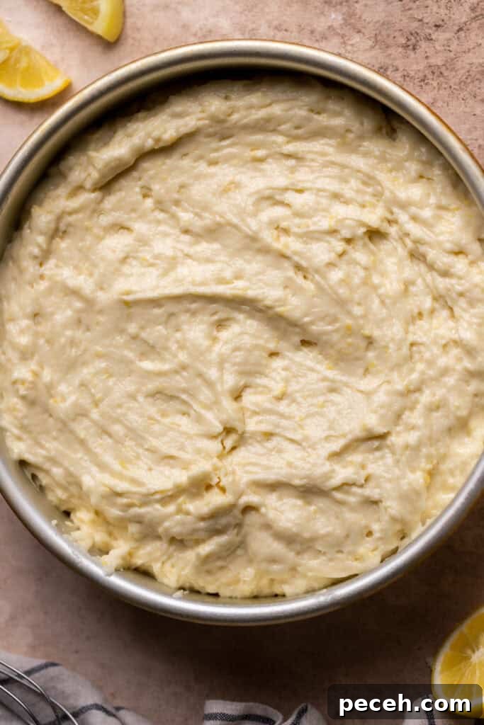 Cake batter in a pan.