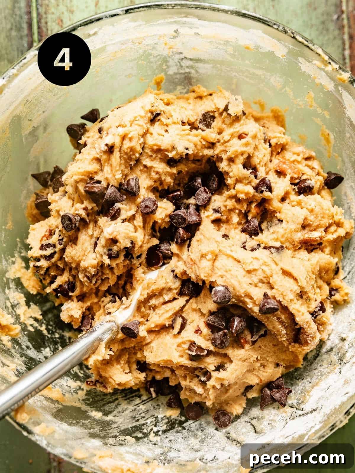 Chewy Banana Chocolate Chip Cookies Recipe for Perfect Bakes 7 banana chocolate chip cookie dough batter in a bowl.