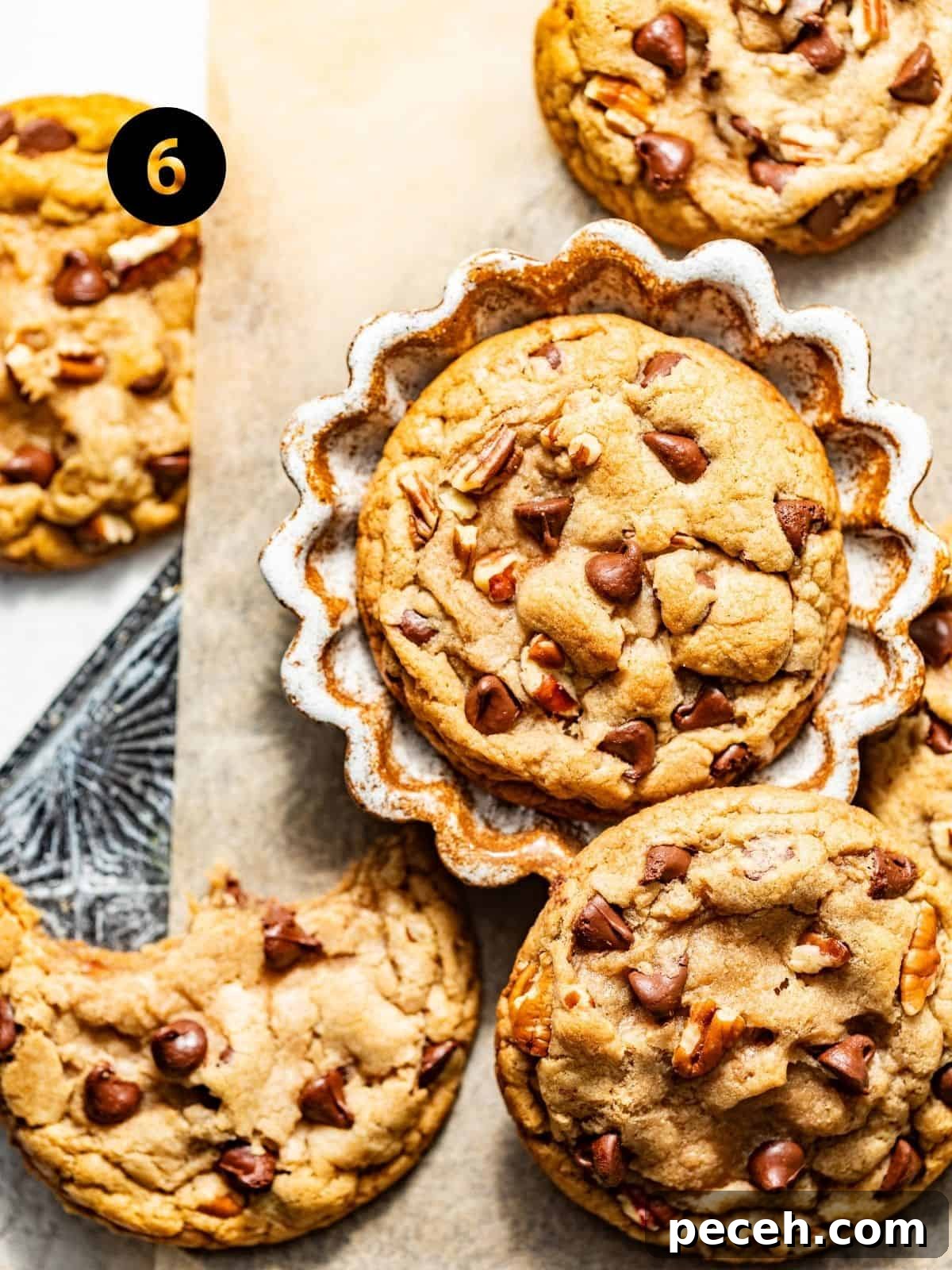 Chewy Banana Chocolate Chip Cookies Recipe for Perfect Bakes 9 banana chocolate chip cookies on a platter.