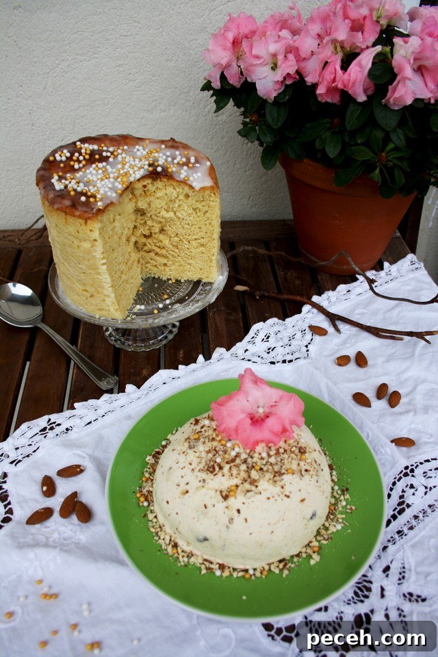 Healthier Russian Easter Paskha with a Flower and a Pot in the Background