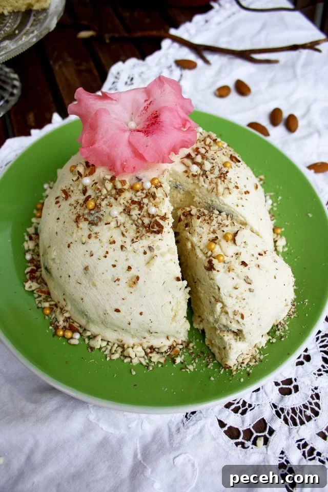 Healthier Russian Easter Paskha with a Piece Ready to Be Served