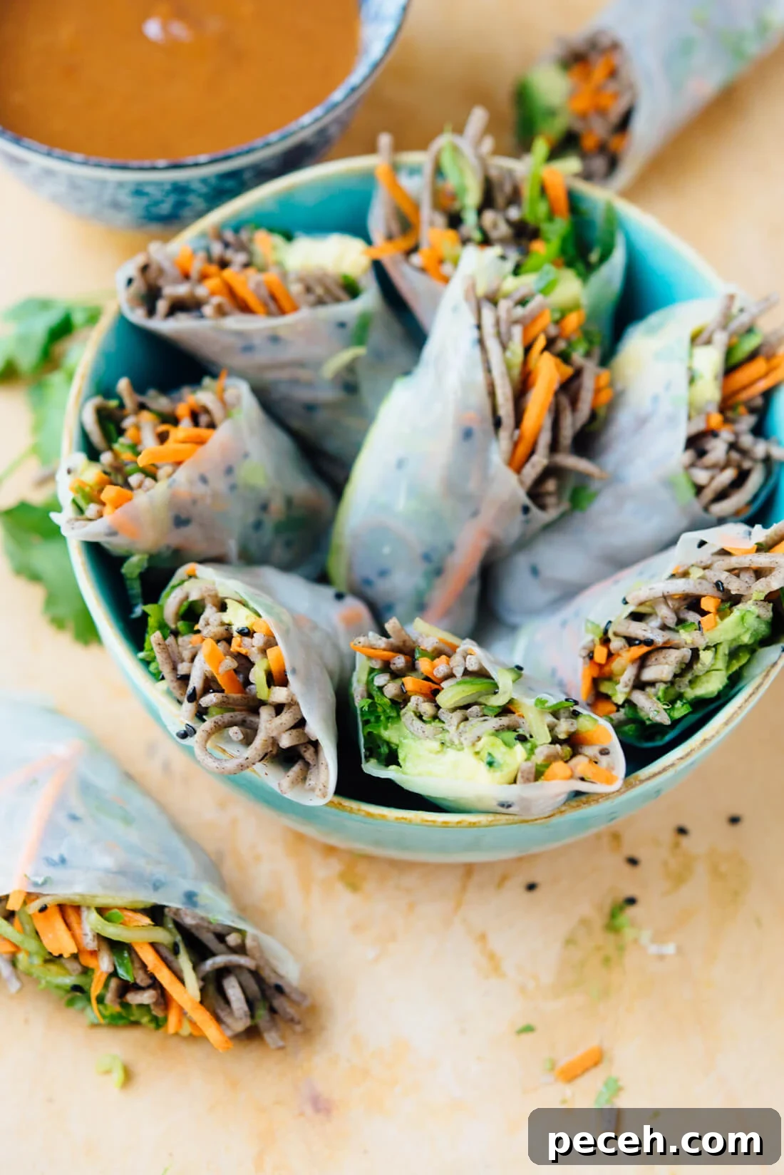 10 Spring Recipes to Try from Love Real Food 7 Fresh Sesame Soba Spring Rolls with Peanut Dipping Sauce