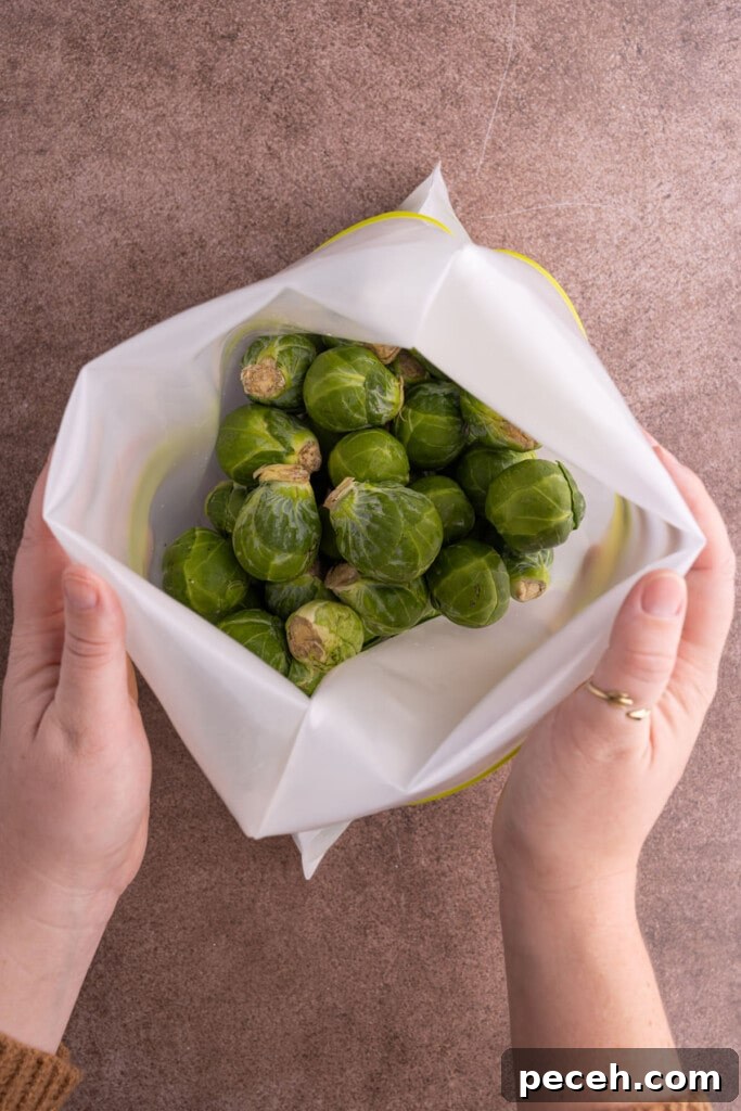 Maple-Balsamic Roasted Brussels Sprouts Recipe for Fall sides 4 Storing brussels sprouts in a reusable storage bag to keep them fresh
