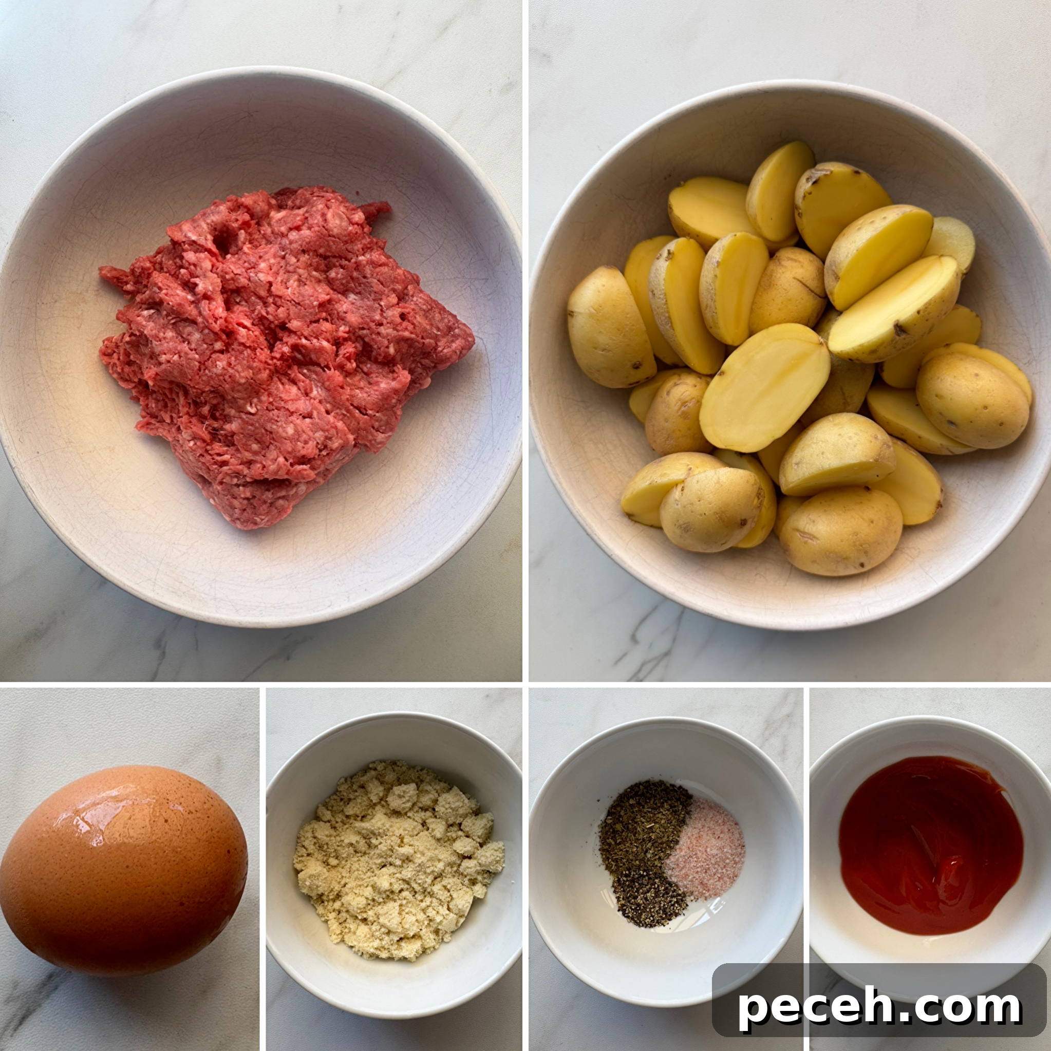 Slow Cooker Meatloaf with Potatoes (Video Recipe) 3 collage of ingredients for slow cooker meatloaf and potatoes