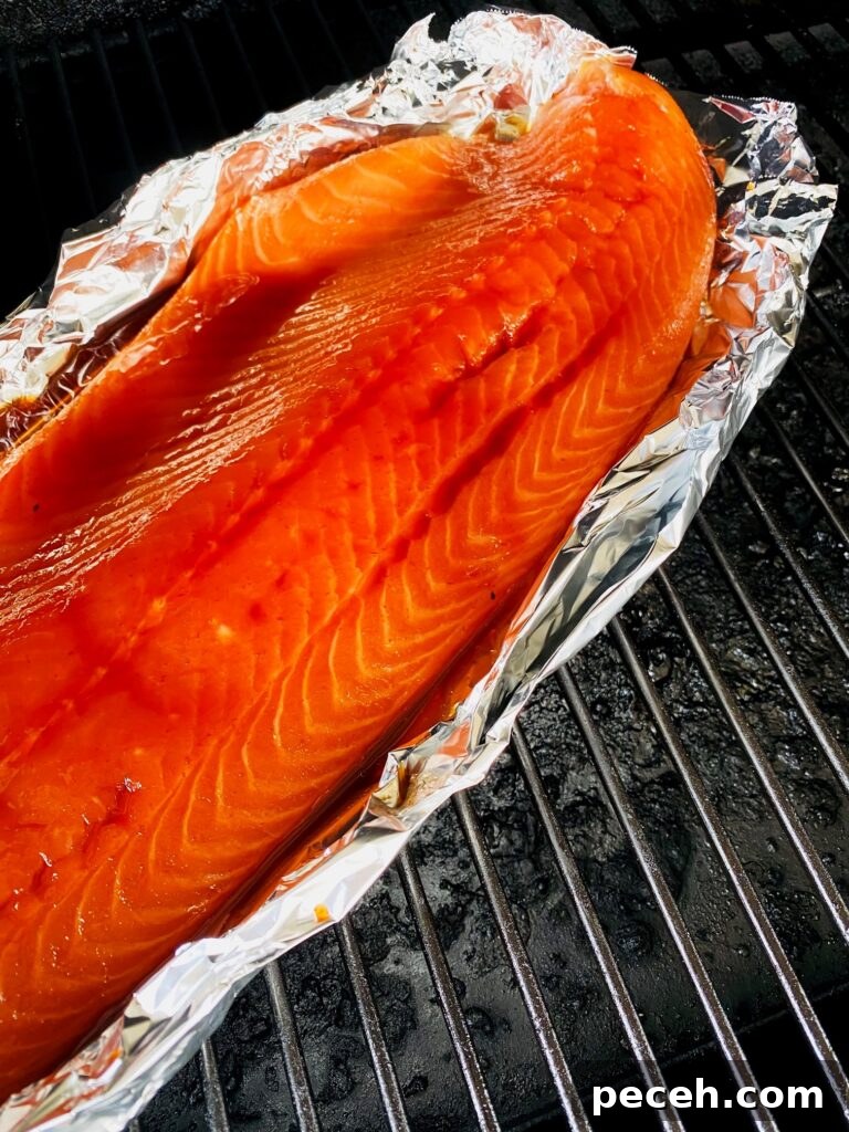 Honey Sriracha Salmon on the Traeger Grill: Sticky Spicy Glaze Recipe 4 salmon on traeger before cooking