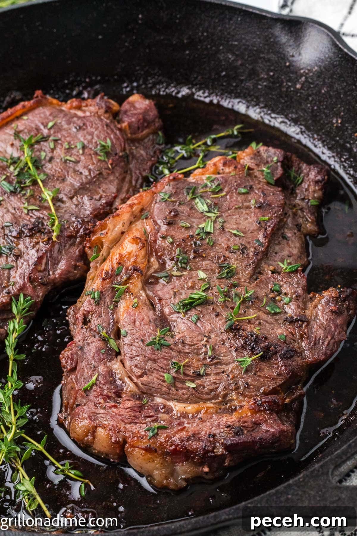 Perfect Cast-Iron Steak: Searing Tips for Juicy, Flavorful Results 9 Steak in a cast iron skillet with fresh herbs