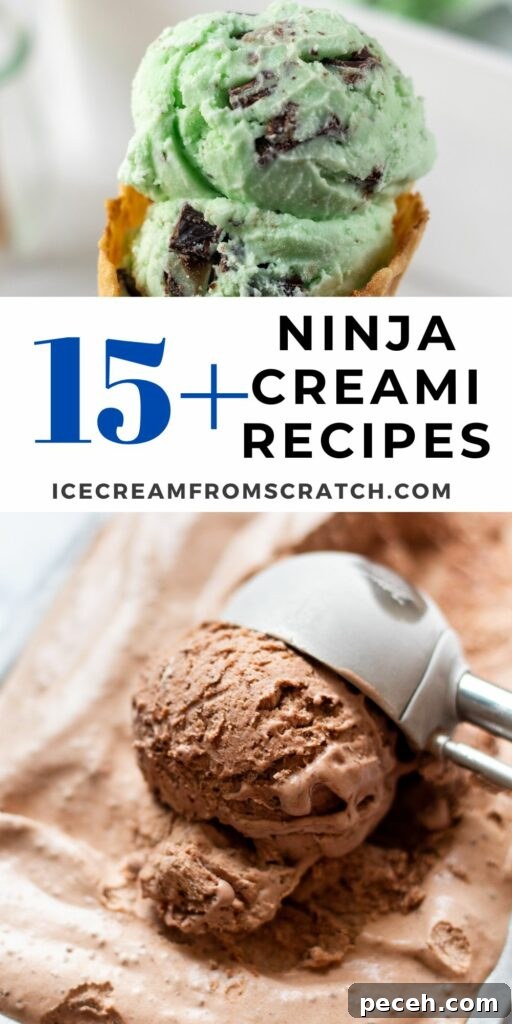 30 Irresistible Ninja Creami Recipes for Homemade Ice Cream & Desserts 2 collage of two ice cream photos with words ninja creami recipes in center