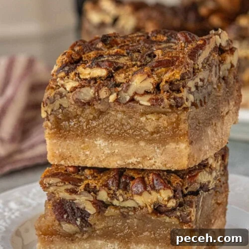 Close-up of two brown butter pecan pie bars.