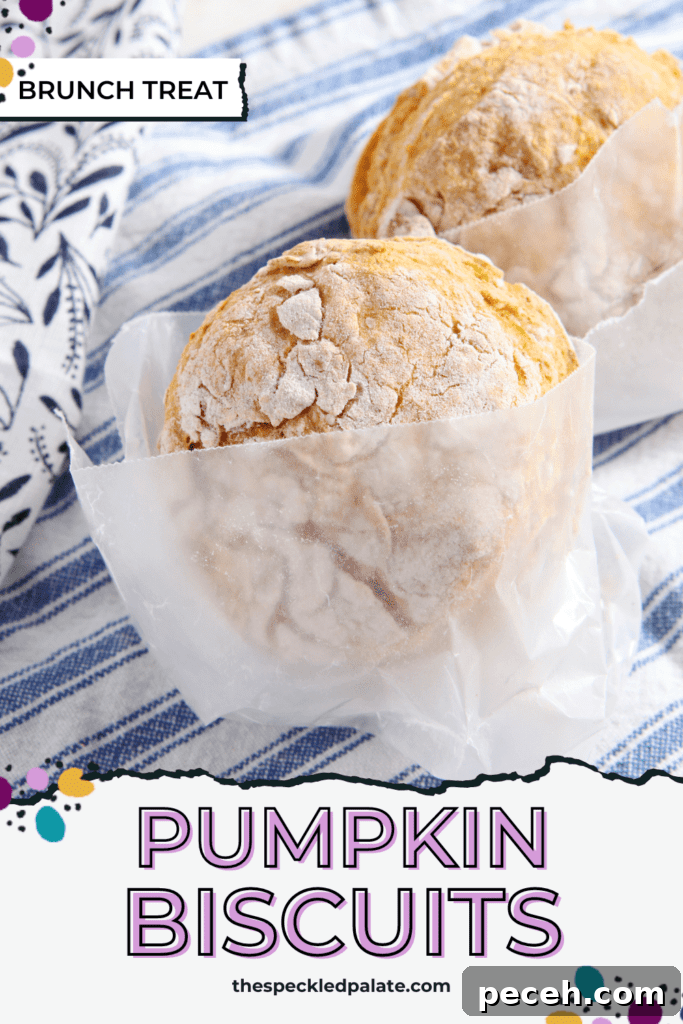 Vegan Pumpkin Biscuits with Maple Cinnamon Butter 7 Two biscuits wrapped in parchment paper on linens with the text pumpkin biscuits