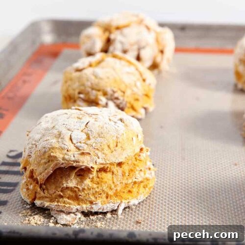 Vegan Pumpkin Biscuits with Maple Cinnamon Butter 8 Close up of pumpkin biscuits on baking sheet