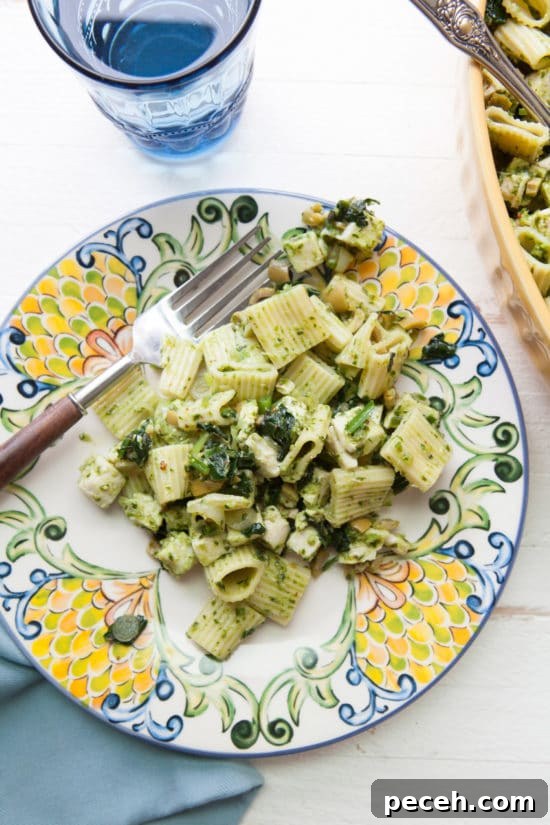 Why We Should Protect Wild Ramps and Their Habitat 3 Pasta Salad with Chicken, Green Olives, & Ramp Vinaigrette / Photo by Kerri Brewer / Katie Workman / themom100.com