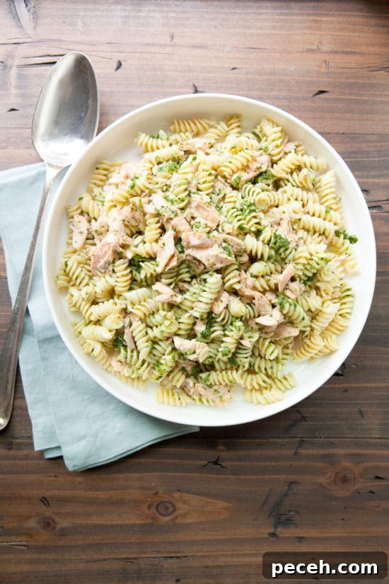 Why We Should Protect Wild Ramps and Their Habitat 5 Pasta and Salmon Salad with Ramp Dressing / Photo by Kerri Brewer / Katie Workman / themom100.com