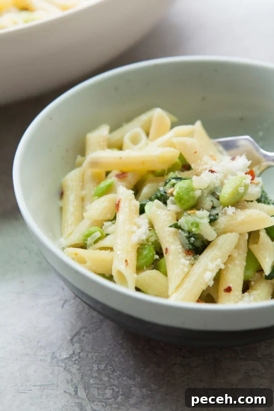 Why We Should Protect Wild Ramps and Their Habitat 9 Pasta with Ramps, Edamame, and Sugar Snap Peas in a Light Parmesan Cream Sauce / Photo by Kerri Brewer / Katie Workman / themom100.com