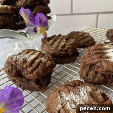 Chewy Vegan Molasses Snap Cookies 11 Snaps on a cooling rack with a pansy on the side.