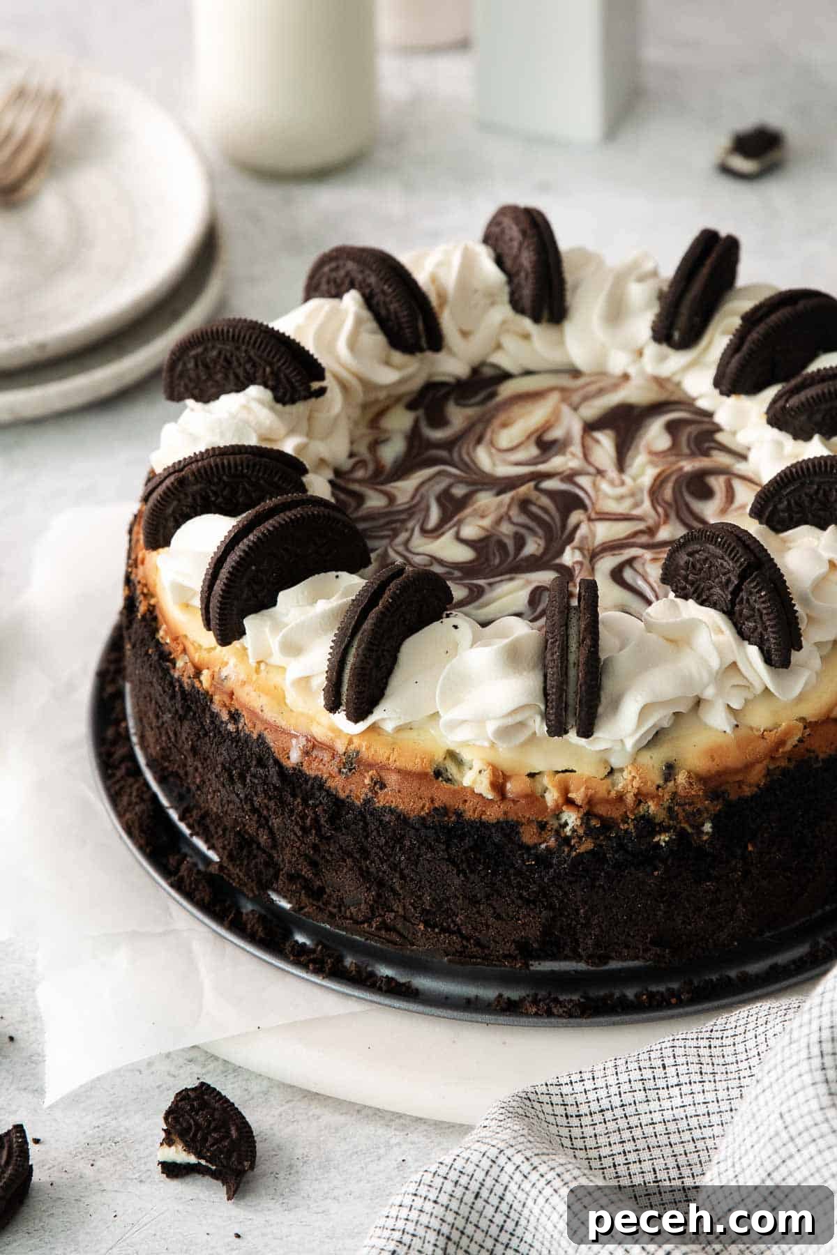Oreo cheesecake on a platter