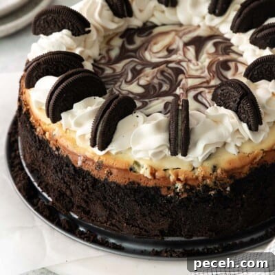 An overhead view of gluten-free Oreo cheesecake