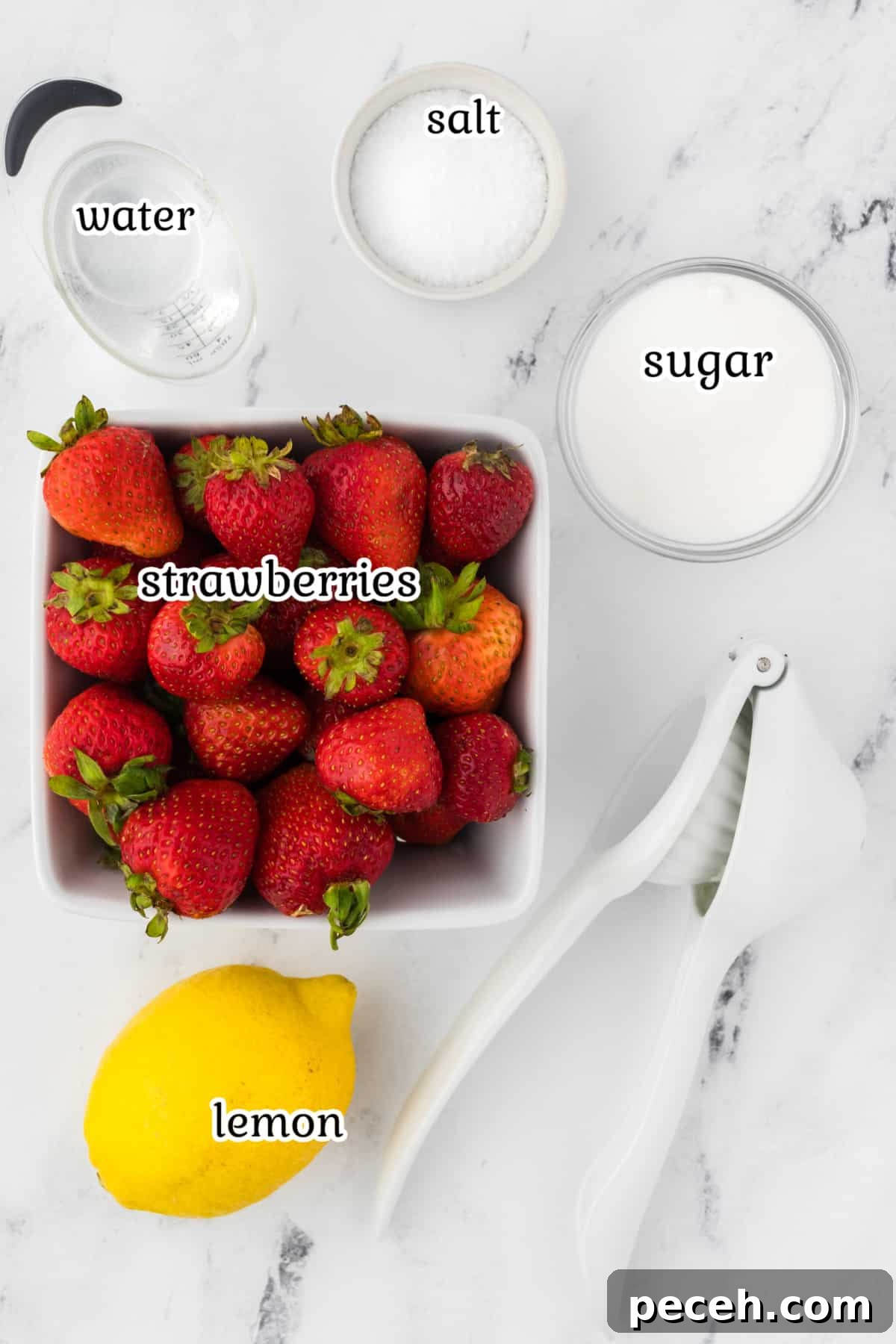 Silky Strawberry Coulis Recipe for Desserts and Drinks 3 Image of recipe ingredients with text overlay.