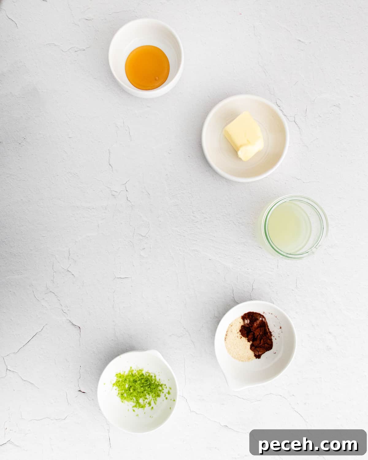 Chili Lime Chicken Wings with Tangy Dipping Sauce 8 Glaze Ingredients in small white bowls.