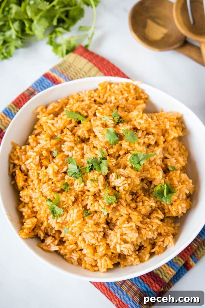 looking down on a bowl of instant pot mexican rice