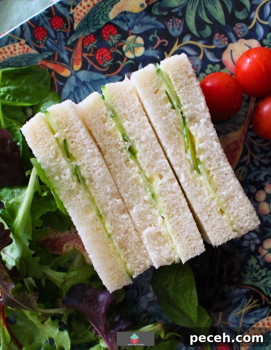 Cucumber Tea Sandwiches for Afternoon Gatherings 6 Cucumber Afternoon Tea Sandwiches. Cucumber afternoon tea sandwiches are a dainty, finger food, made with thin layers of sliced cucumber sandwiched between slices of soft buttered bread. Perfect for parties, High Teas, Afternoon teas and one of the Queen’s favorite sandwiches!