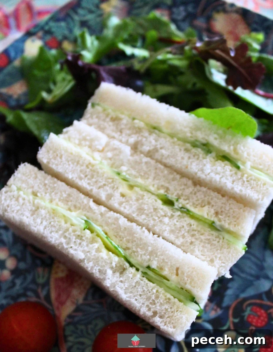 Cucumber Tea Sandwiches for Afternoon Gatherings 3 Cucumber Afternoon Tea Sandwiches. Cucumber afternoon tea sandwiches are a dainty, finger food, made with thin layers of sliced cucumber sandwiched between slices of soft buttered bread. Perfect for parties, High Teas, Afternoon teas and one of the Queen’s favorite sandwiches!