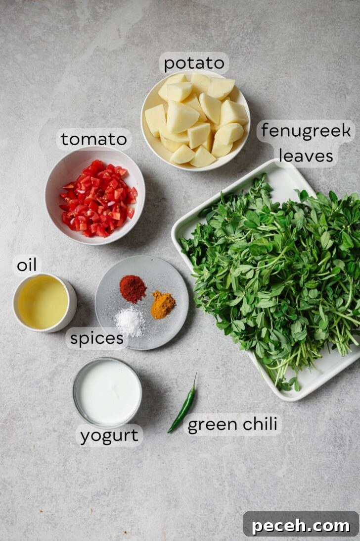 Authentic Aloo Methi (Potato & Fenugreek Leaves) Recipe from Mom-in-Law 4 Aloo Methi Ingredients