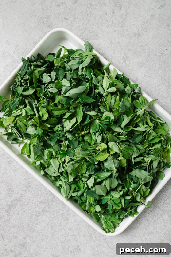 Authentic Aloo Methi (Potato & Fenugreek Leaves) Recipe from Mom-in-Law 5 Fenugreek Leaves on a platter