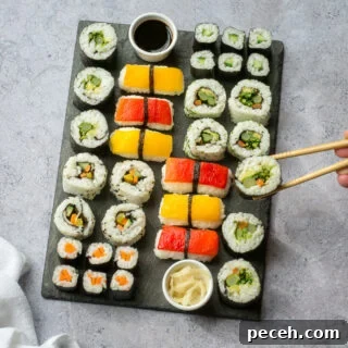 vegan sushi and chopsticks