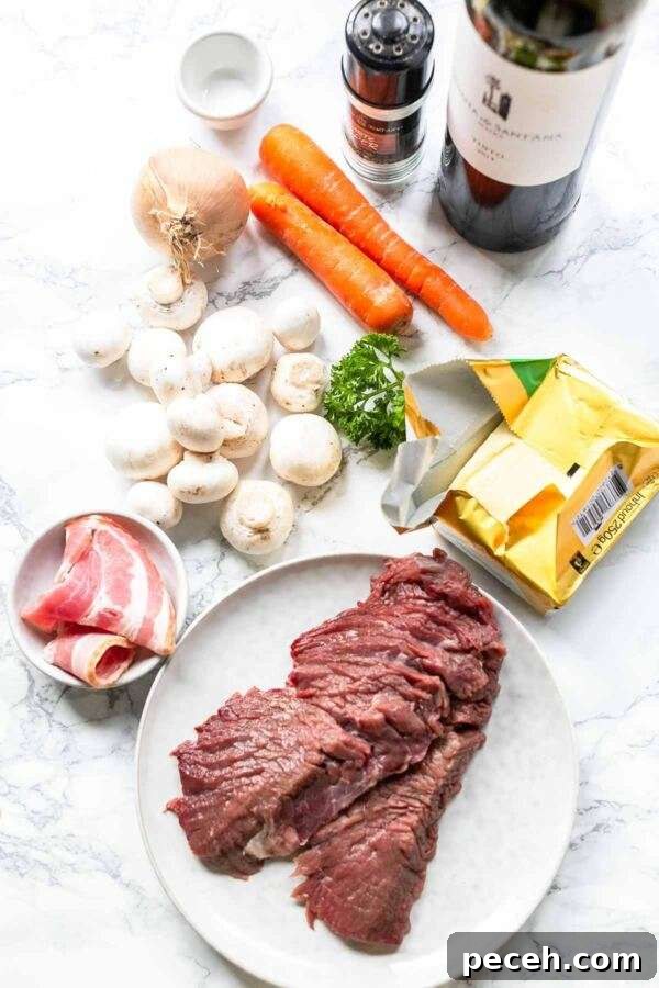 Ingredients for making a French beef stew in a Crockpot Express or Instant Pot pressure cooker.