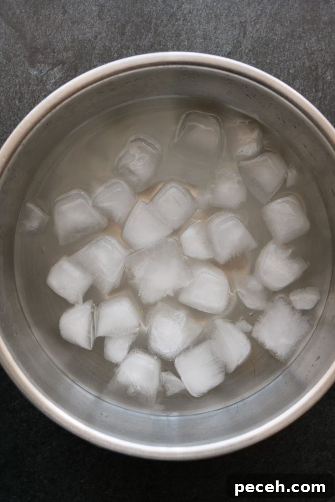 bowl of ice to blanch green beans