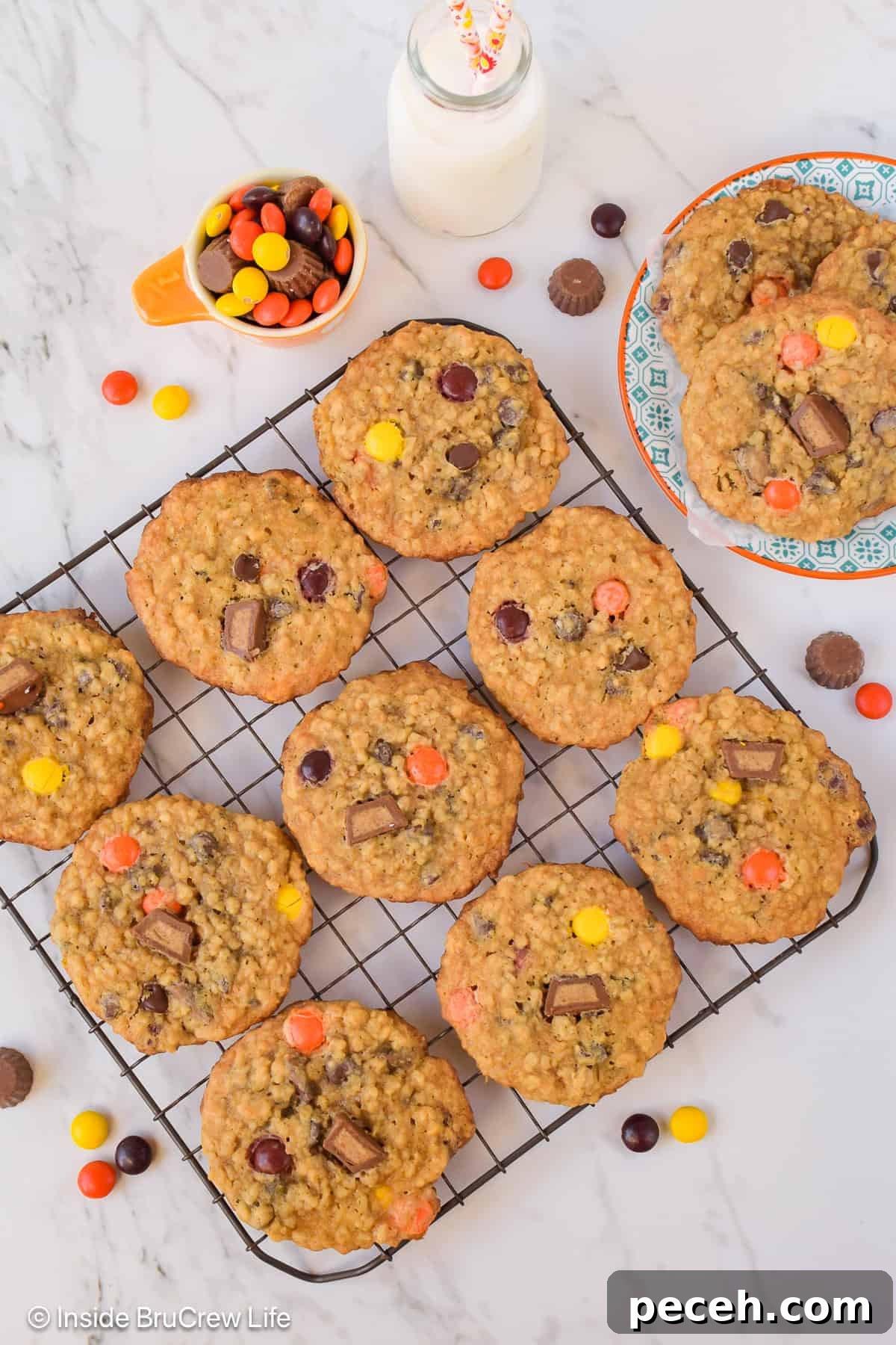 Peanut Butter Banana Oatmeal Cookies Recipe for Chewy Bites 3 A wire rack with peanut butter banana oatmeal cookies cooling on it.