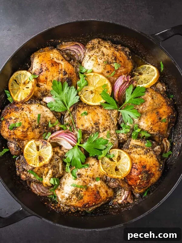 Zaatar chicken thighs cooked and garnished with parsley.