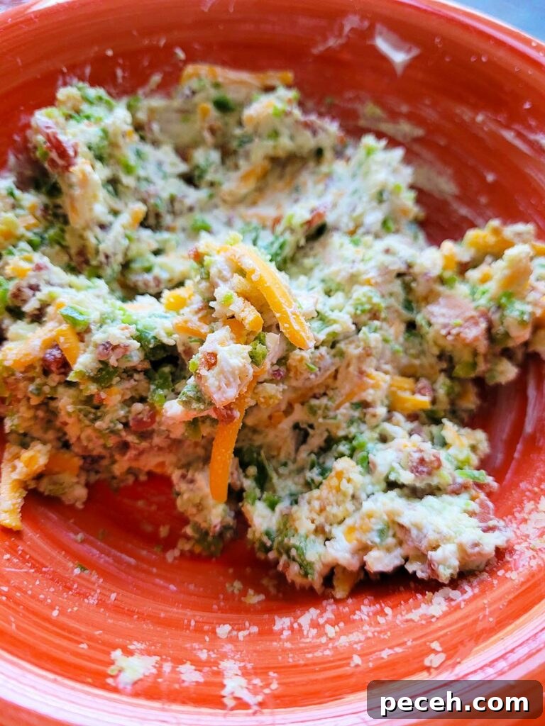 jalapeno popper chicken filling in a bowl