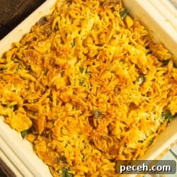 Crispy Green Bean Casserole in the Air Fryer (Also Oven) 7 Flatlay image of air fried green bean casserole