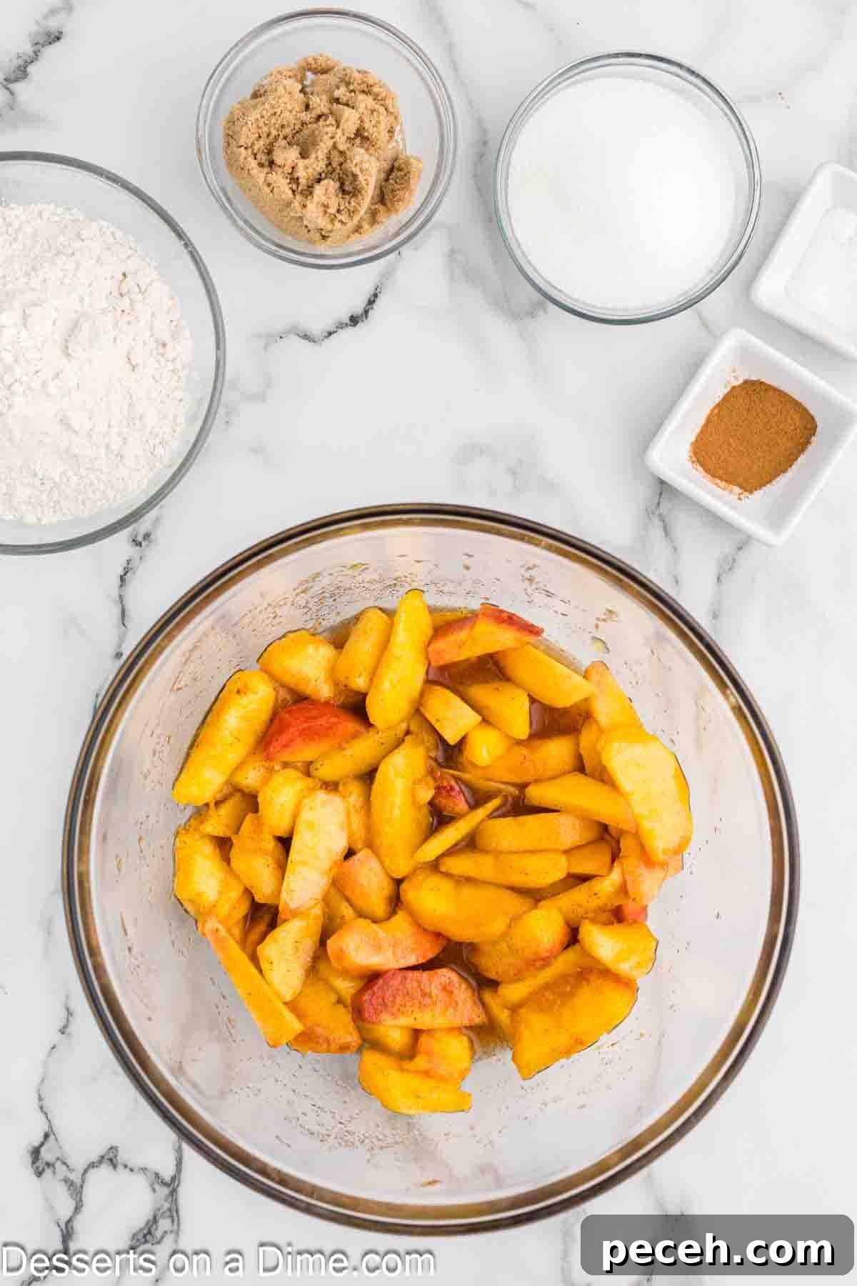 Perfect Peach Crumble Recipe for Summer Desserts 4 Sliced peaches in bowl.