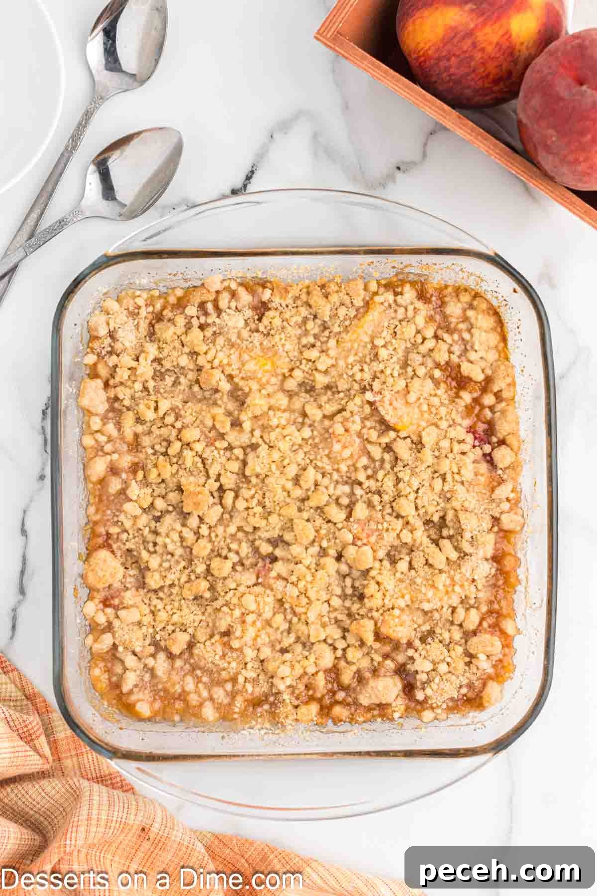 Perfect Peach Crumble Recipe for Summer Desserts 8 Peach crumble baked and cooling in dish.