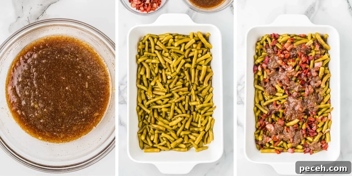 Quick and Flavorful Canned Green Beans Recipe 7 assembling canned green bean recipes in a dish