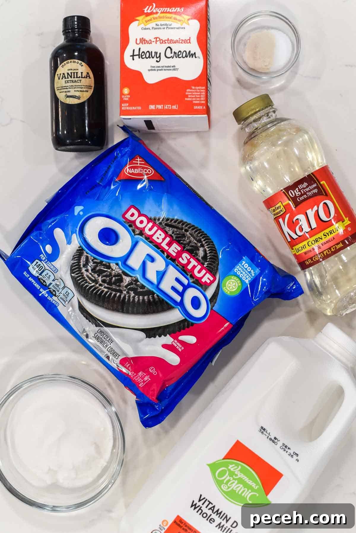 overhead shot of ingredients for Oreo ice cream